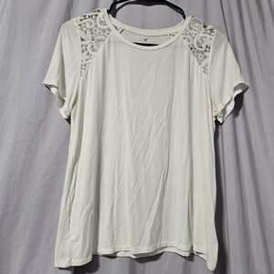 American Eagle Soft & Sexy Y2K Lace Accent Tee White Short Sleeve‎ Medium